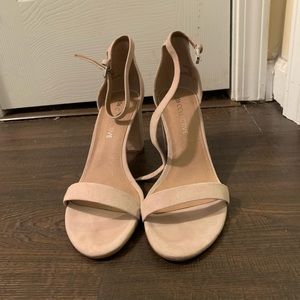 Nude suede block heel